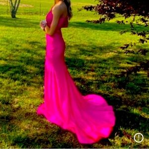 sherri hill prom dress Bright Pink Rhonestones with train size 4